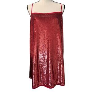 Free People Time to Shine Slip Dress Size L  Full Sequin Red Party